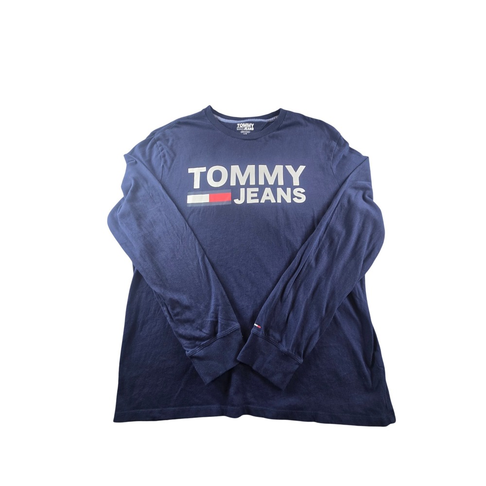 Tommy Jeans Mens Long Sleeve Graphic T-Shirt Navy Blue Large Logo Tee